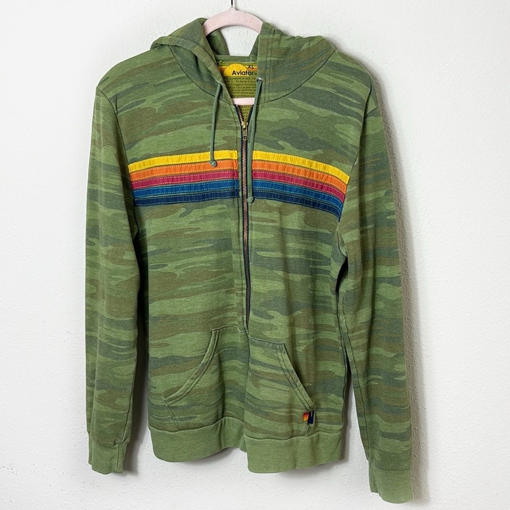 Aviator Nation 5 Stripe Camo Zip Hoodie Sweatshirt Green size XL - Picture 10 of 10